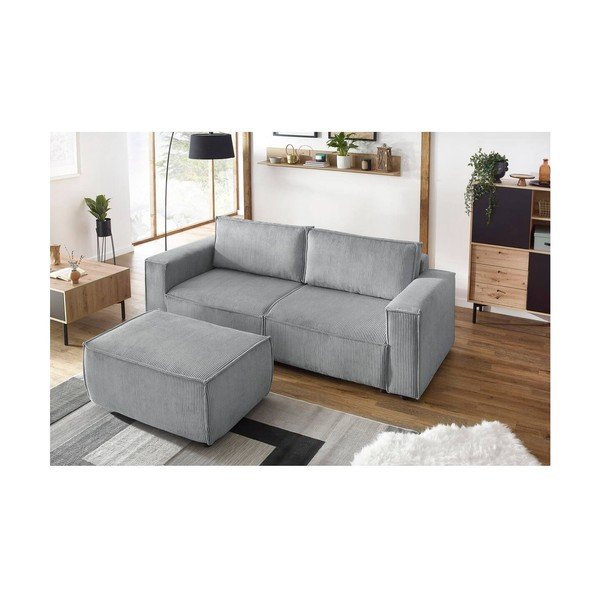 Светлосива табуретка от велур Nihad - Bobochic Paris-image-4