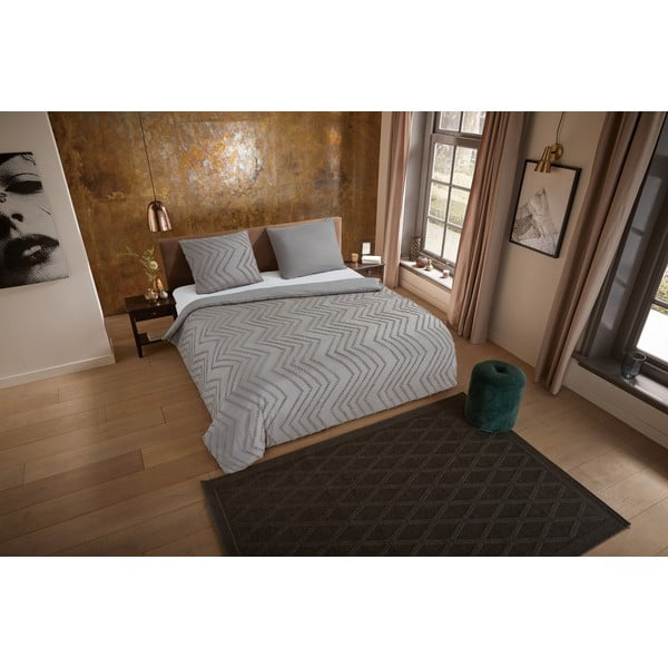 Сиво/кафяво единично удължено спално бельо от микрофибър 140x220 cm Pure Zigzag – Good Morning-image-3
