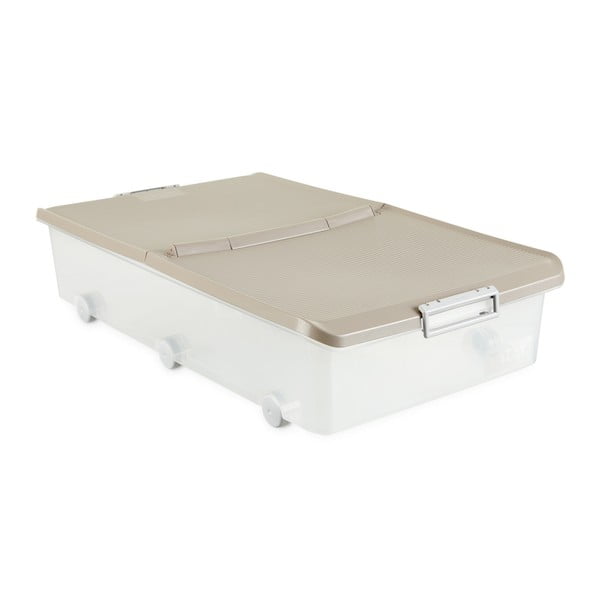 Прозрачна кутия за съхранение под леглото на колела с бежов капак Кутия за съхранение - Ta-Tay