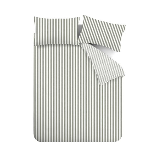 Зелено двойно удължено фланелено спално бельо 230x220 cm Stripe – Catherine Lansfield