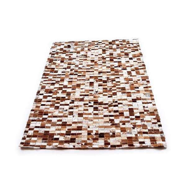 Hnědý mozaikový koberec z hovězí kůže, 200x150 cm