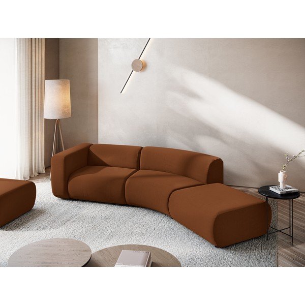 Оранжев/кафяв кадифен шезлонг (десен ъгъл) Ekahi – Makamii-image-1