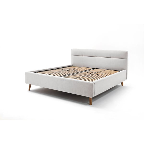 Светлосиво двойно легло 160x200 cm тапицирано с място за съхранение с включена подматрачна рамка Lotte – Meise Möbel-image-4