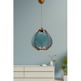 Синьо и естествено висящо осветително тяло с текстилен абажур ø 25 cm – Opviq lights
