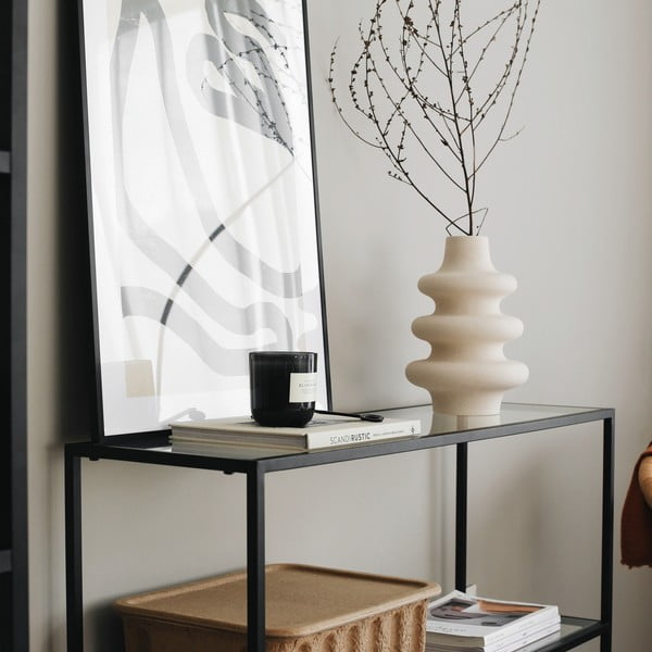 Черна стъклена етажерка 100x85 cm Camiko - Neostill-image-2