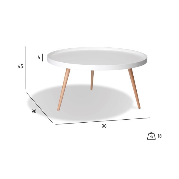 Бяла масичка за кафе с крака от букова дървесина , Ø 90 cm Opus - Furnhouse-image-4
