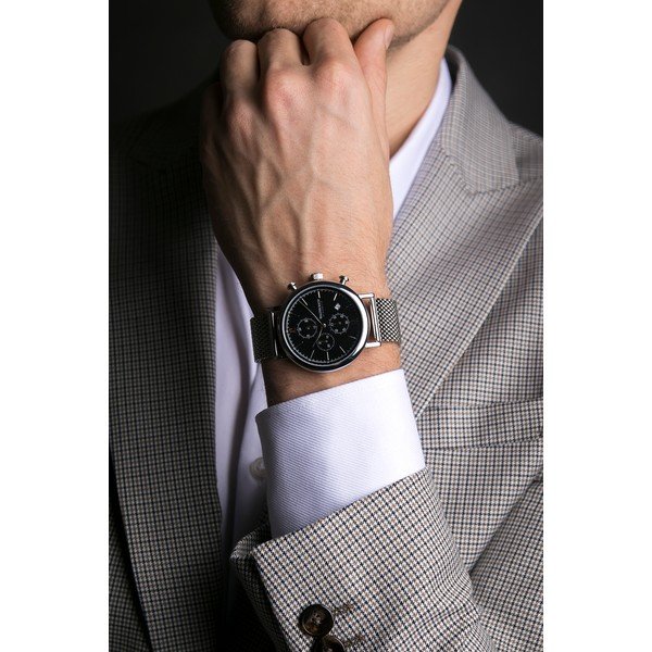 Мъжки часовник с каишка от неръждаема стомана в сребрист цвят - Walter Bach-image-4