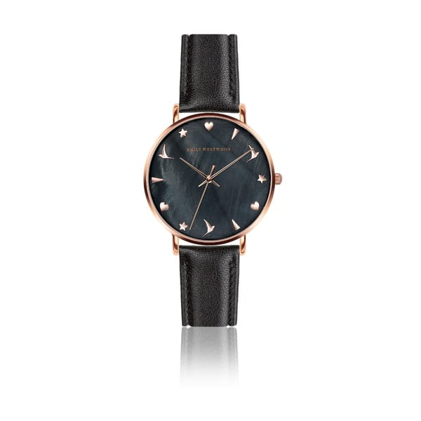 Дамски часовник с черна каишка от естествена кожа Noir - Emily Westwood