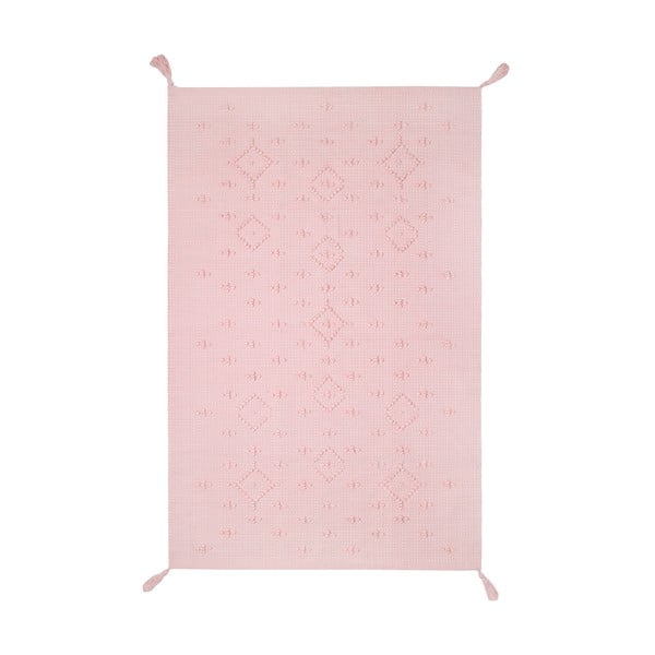 Růžový bavlněný ručně vyrobený koberec Nattiot, 110 x 150 cm