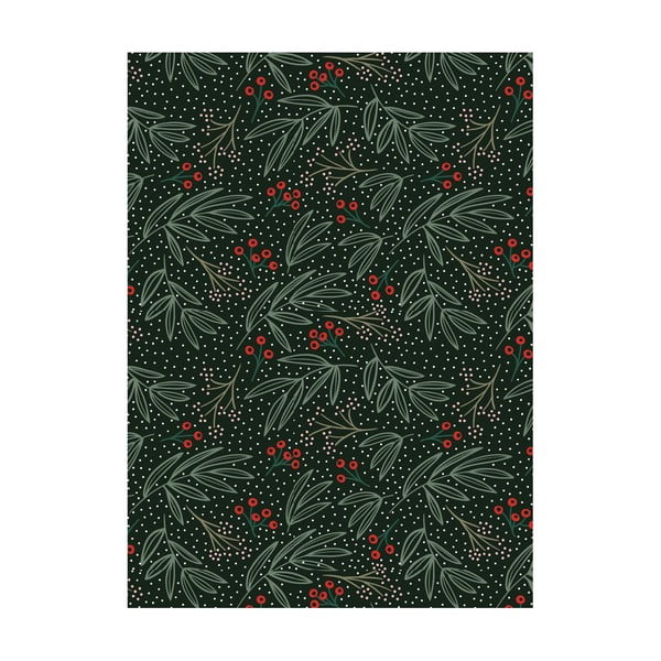 5 листа черна и зелена опаковъчна хартия, 50 x 70 cm Winter Floral - eleanor stuart