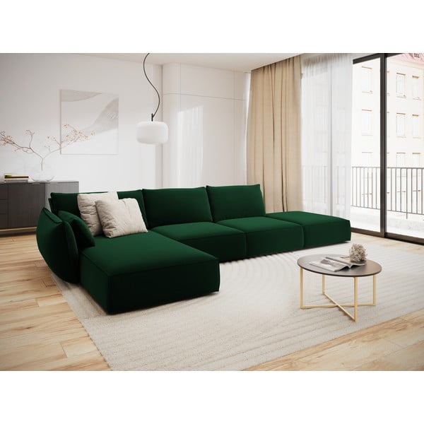 Тъмнозелен кадифен ъглов диван (ляв ъгъл) Vanda – Mazzini Sofas-image-1