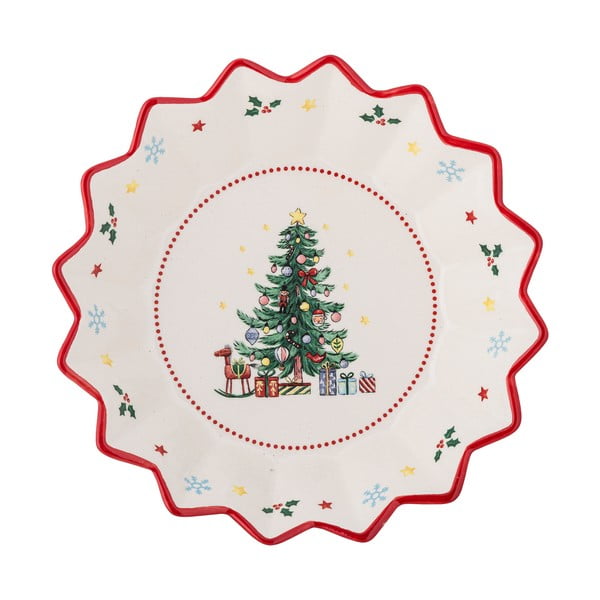 Червено-кремава керамична чиния за сервиране с коледен мотив ø 20 cm Naive – Bloomingville