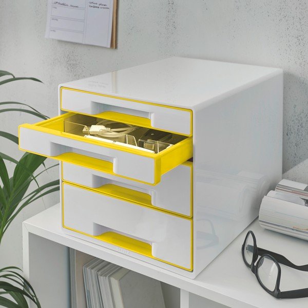 Бяла и жълта кутия за чекмеджета WOW CUBE, 4 чекмеджета Cube - Leitz-image-1