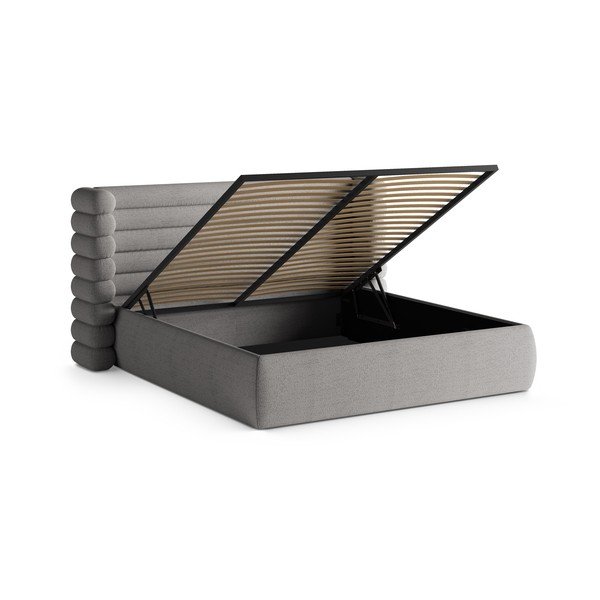 Сиво тапицирано двойно легло с място за съхранение и включена подматрачна рамка 160x200 cm Mount – Micadoni -image-2