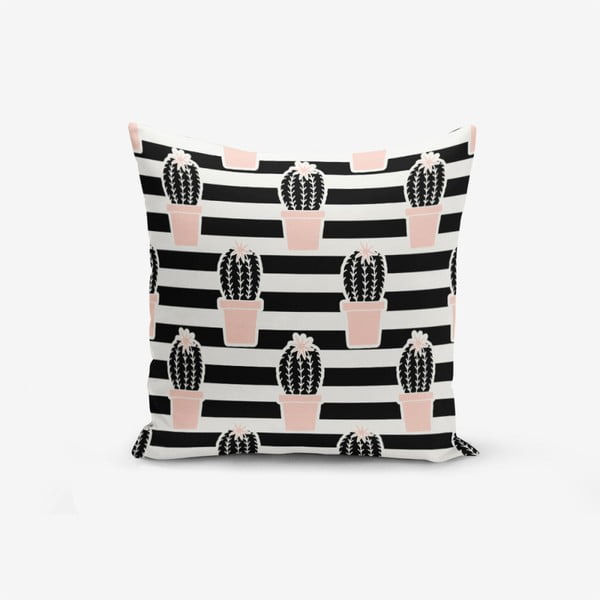 Калъфка за възглавница от памучна смес Black Striped Cactus, 45 x 45 cm - Minimalist Cushion Covers