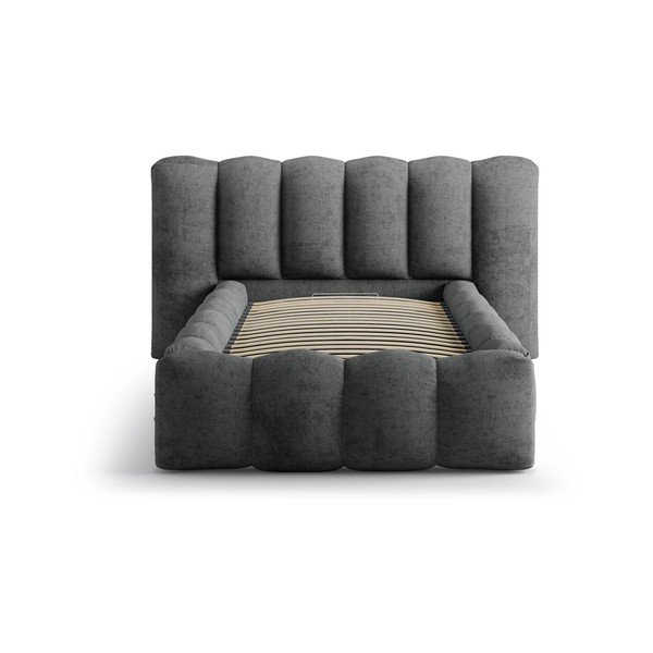 Тъмносиво единично легло 90x200 cm тапицирано с място за съхранение с включена подматрачна рамка Lupine – Micadoni -image-3