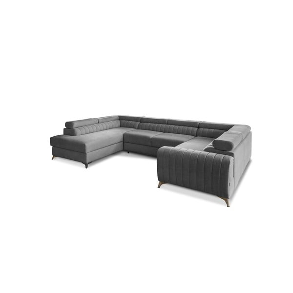 Тъмносив разтегателен ъглов диван с място за съхранение (ляв ъгъл U форма) Louis – ELTAP