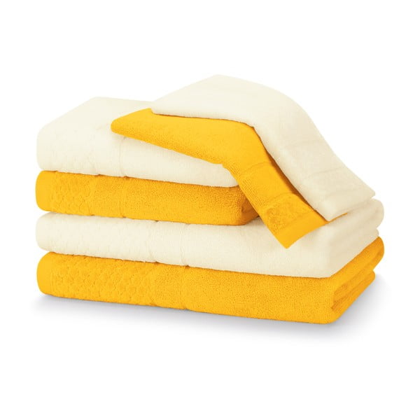 Жълти памучни хавлии и кърпи за баня в комплект от 6 бр. от тери Rubrum – AmeliaHome