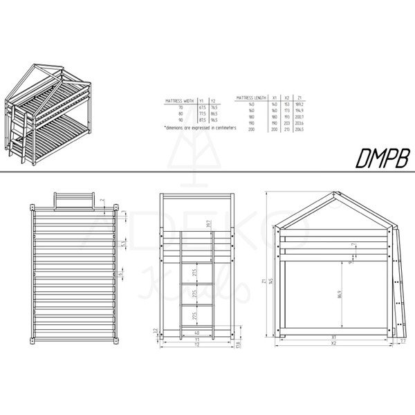 Двуетажно легло от борова дървесина 90x200 cm в естествен цвят Mila DMPB - Adeko-image-3