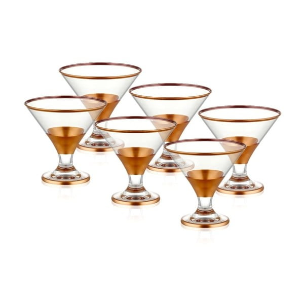 Комплект от 6 стъклени чаши за сервиране на сладолед с декорация от мед Glam - The Mia