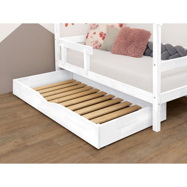 Бяло дървено чекмедже под леглото с решетка Buddy, 90 x 160 cm - Benlemi