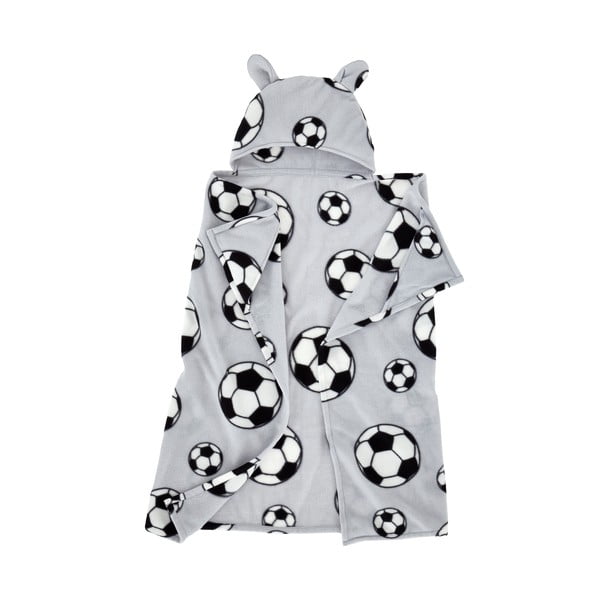 Светлосиво детско одеяло с качулка от мека вълна 90x125 cm Football – Catherine Lansfield