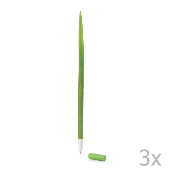 Комплект от 3 зелени химикалки с форма на трева - Kikkerland