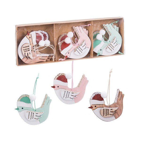 Дървени Коледни украси в комплект 6 бр. 8 cm Birds – Casa Selección-image-1