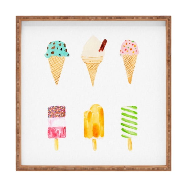 Дървена декоративна табла за сервиране на сладолед, 40 x 40 cm - Unknown