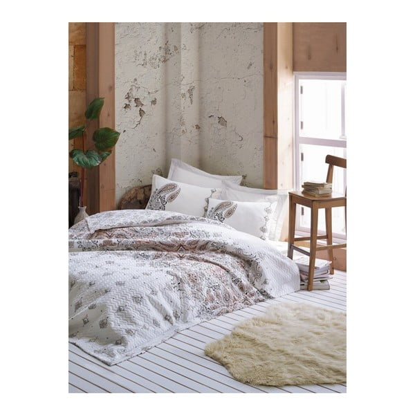Комплект от покривка за легло, чаршаф и 2 калъфки за възглавници от памук Ranforce Harley Beige, 220 x 230 cm - Mijolnir