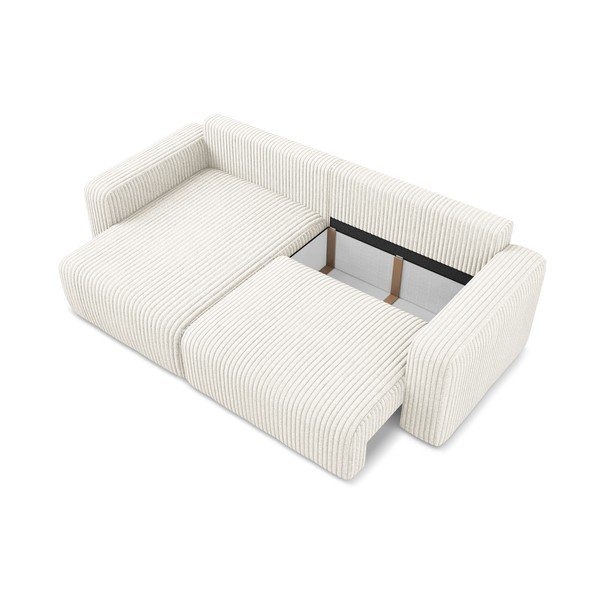 Кремав сгъваем/с място за съхранение ъглов диван от рипсено кадифе (ляв ъгъл) Kona – Makamii-image-4