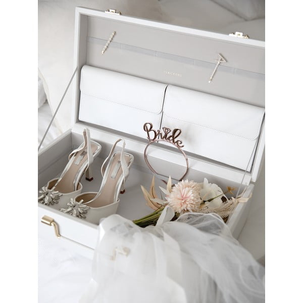 Бяла декоративна кутия за съхранение от изкуствена кожа 50x30x15 cm – Stackers-image-4