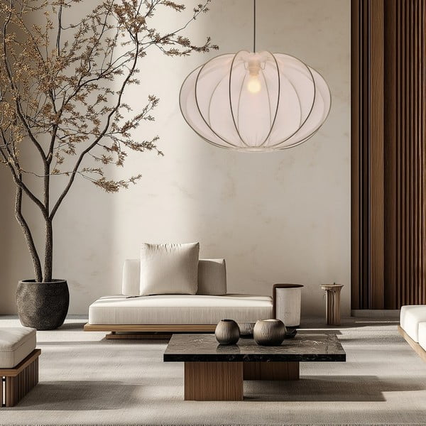 Бяло висящо осветително тяло с текстилен абажур ø 60 cm Mellow – Candellux Lighting-image-2