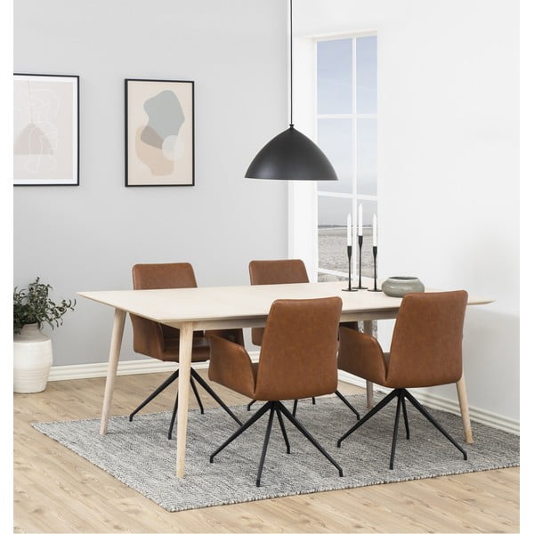 Тапициран трапезен стол с подлакътници в цвят кафяв коняк Naya – Actona-image-1