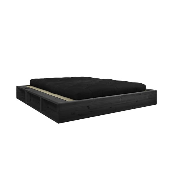 Černá dvoulůžková postel z masivního dřeva s černým futonem Comfort a tatami Karup Design Ziggy, 140 x 200 cm