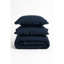 Тъмносиньо единично  спално бельо от памук Renforcé 140x200 cm Ruffle Striped – Mila Home Luxury