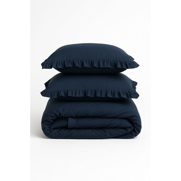 Тъмносиньо единично  спално бельо от памук Renforcé 140x200 cm Ruffle Striped – Mila Home Luxury