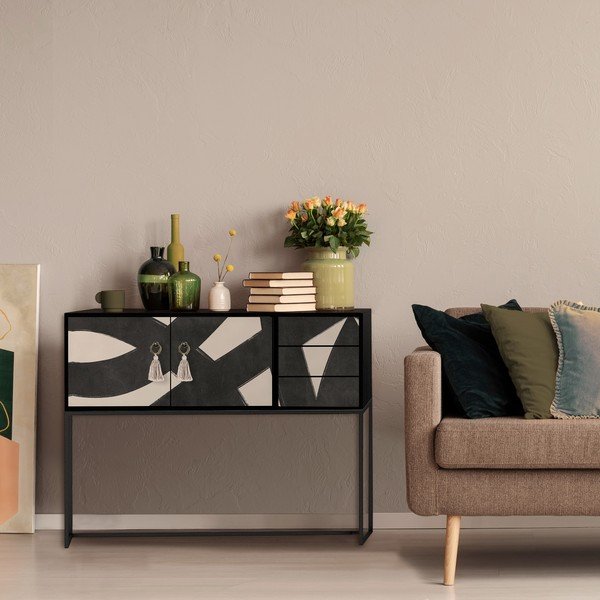 Нисък скрин в черно и бежово 113x92 cm Freya - Really Nice Things-image-2