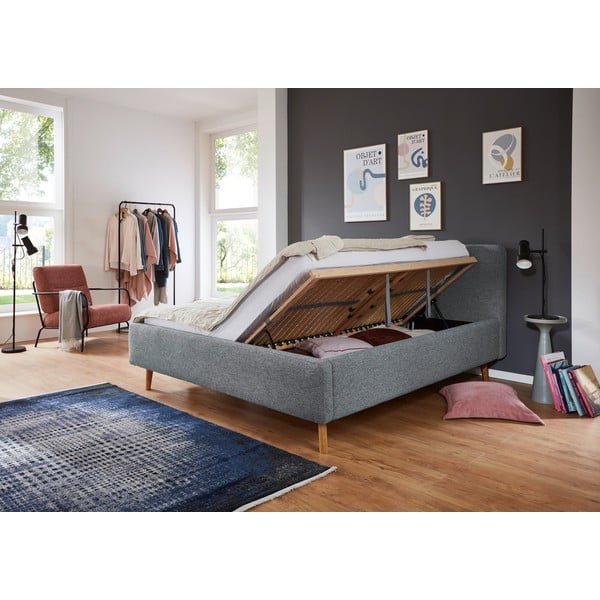 Тъмносиво двойно легло 180x200 cm тапицирано с място за съхранение с включена подматрачна рамка Mattis – Meise Möbel-image-3