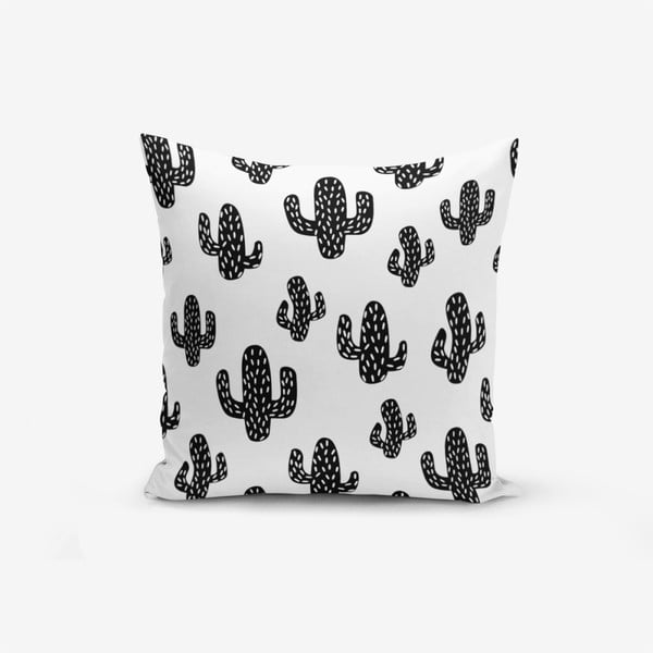 Черно-бяла калъфка за възглавница със смес от памук Black White Cactus, 45 x 45 cm - Minimalist Cushion Covers