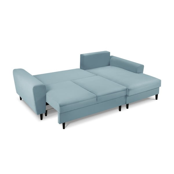 Светлосин разтегателен ъглов диван с място за съхранение от рипсено кадифе (десен ъгъл) Kyoto – Cosmopolitan Design-image-2