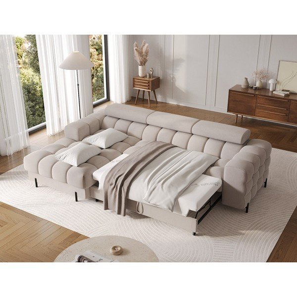 Бежов кадифен разтегателен ъглов диван с място за съхранение (ляв ъгъл) Felro – ELTAP-image-4