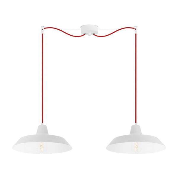 Червена висяща лампа с 2 бели абажура Cinco - Bulb Attack