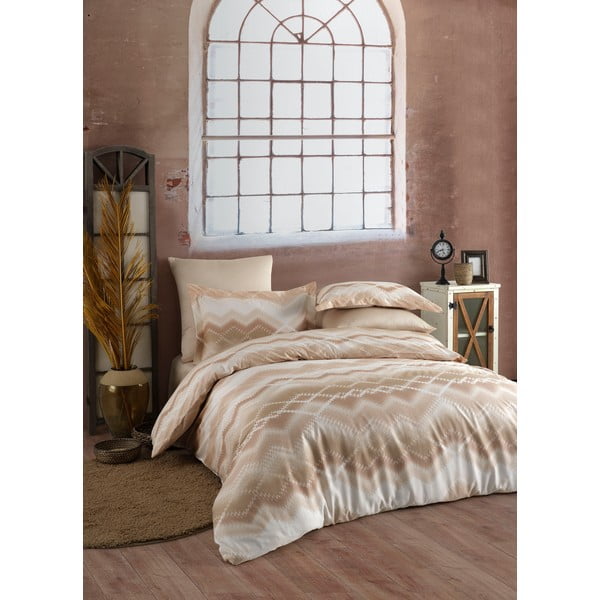 Кафяво и бежово памучно спално бельо от сатен за двойно легло Primacasa на Türkiz , 220 x 220 cm Onzino - Mijolnir
