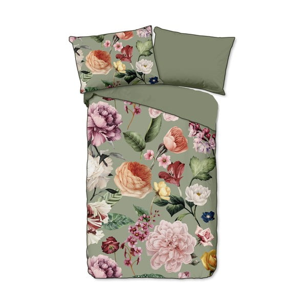 Зелено памучно спално бельо от сатен за единично легло 140x200 cm - Descanso