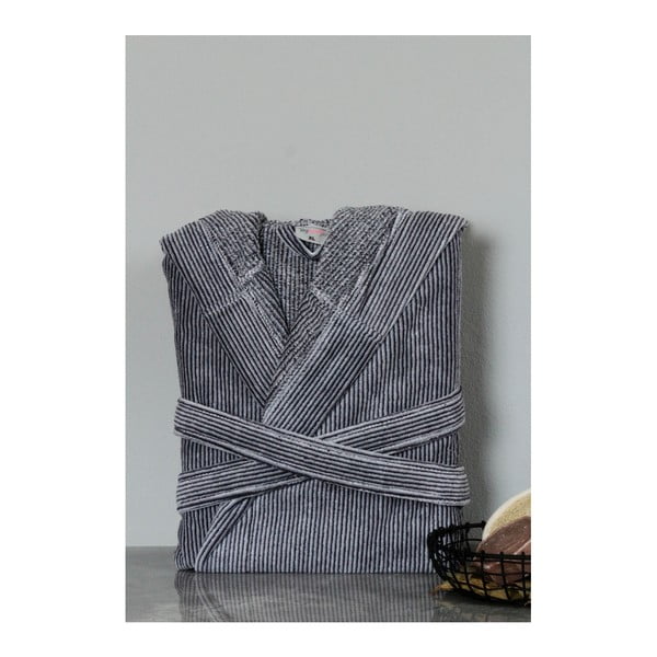 Мъжки сив памучен спа халат с качулка, размер XL - My Home Plus