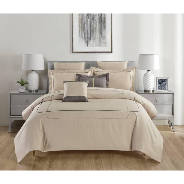 Бежово двойно удължено спално бельо от памук Renforcé с включен долен чаршаф/6 части 240x220 cm Calm of Lines – Mila Home Luxury