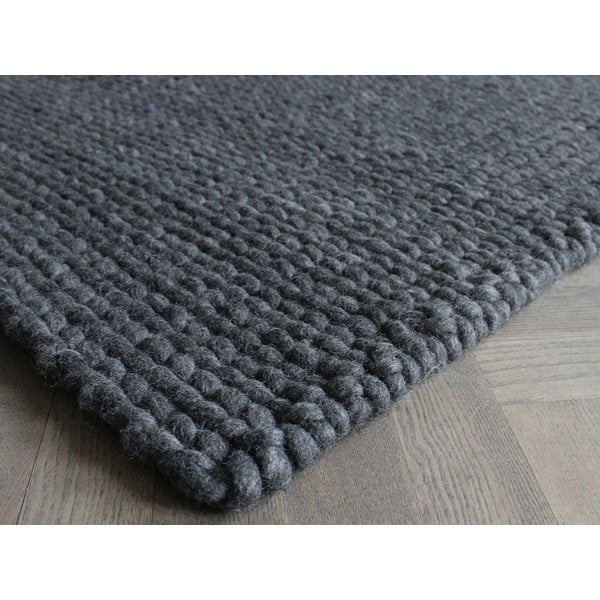 Антрацитен плетен вълнен килим , 100 x 150 cm Braided Rugs - Wooldot