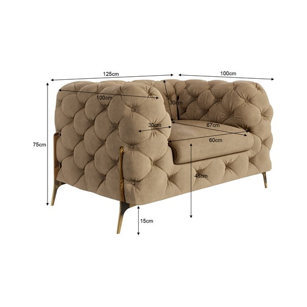 Светлокафяво кадифено кресло Chelsea Bis – Ropez-image-3