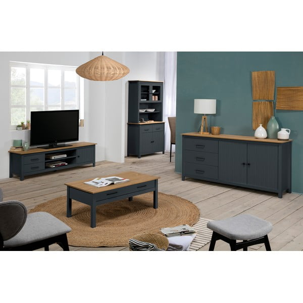 Тъмносин нисък скрин от масивен бор 150x80 cm Miranda – Marckeric-image-1